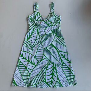 J. McLaughlin Catalina Cloth Dress Women's XS Leaves Print V-Neck Stretch Artsy